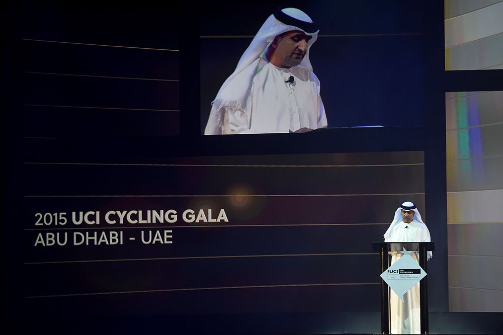 Aref Hamad Al Awani addresses the gala