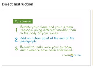 Screenshot from Learnzillion: three points to a core lesson