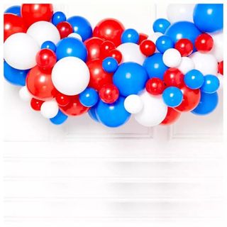 Cluster of red, white and blue balloons in garland