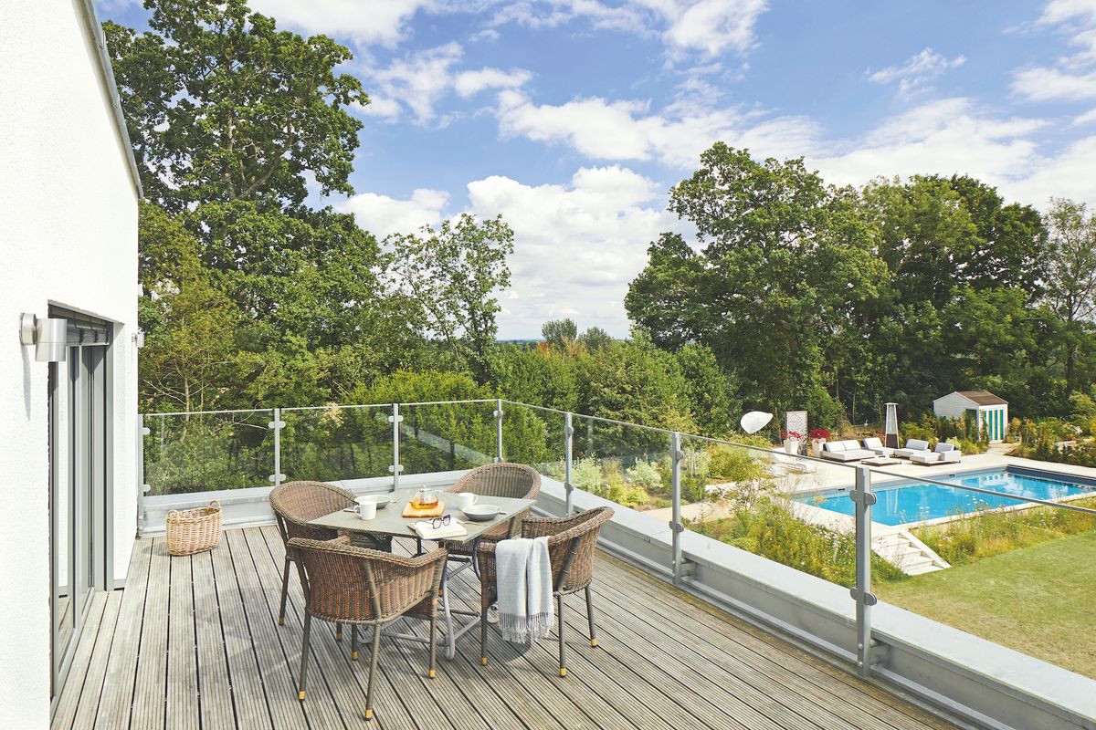 balcony on self build with view of swimming pool
