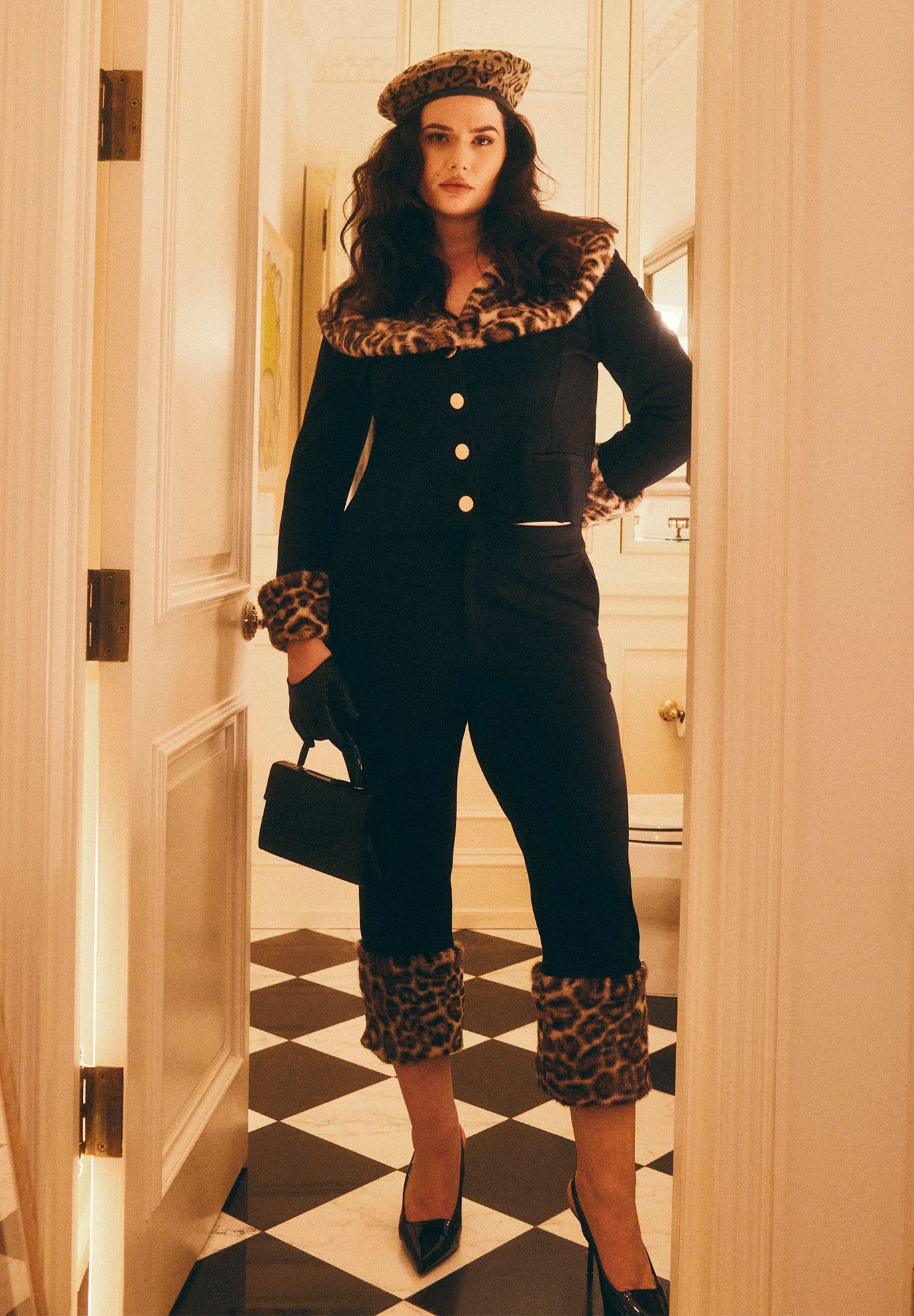 Leopard Faux Fur Trim Pant