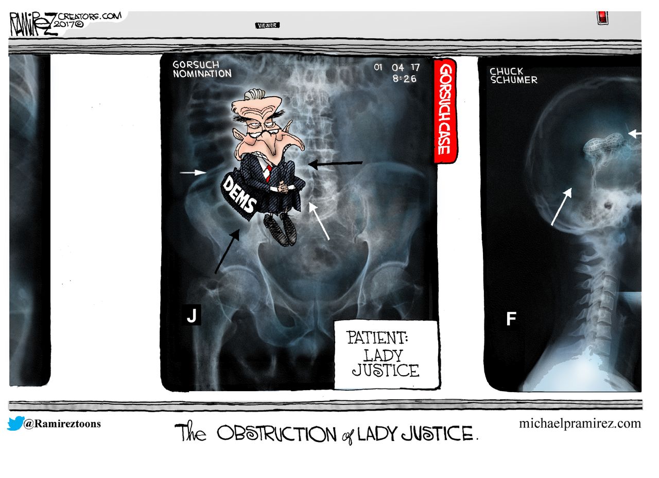 Political Cartoon U.S. Chuck Schumer Senate Democrats Gorsuch nomination obstruction