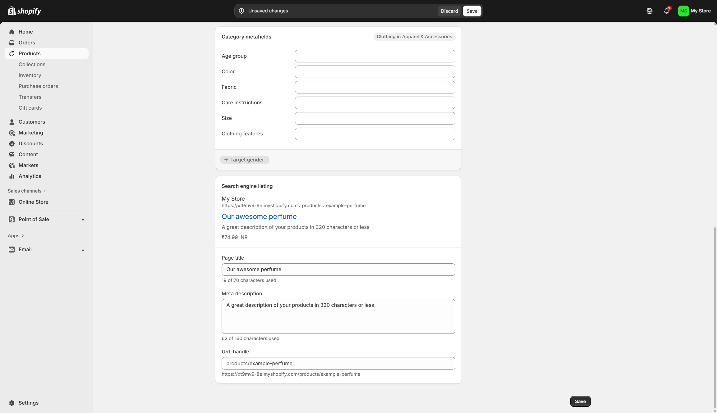 Screenshot of Shopify