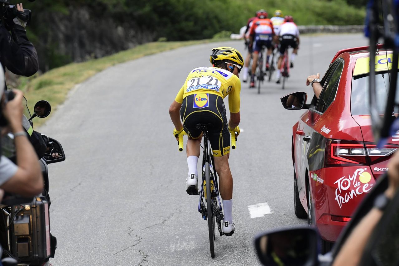 Julian Alaphilippe (Deceuninck-QuickStep) is told the stage is cancelled