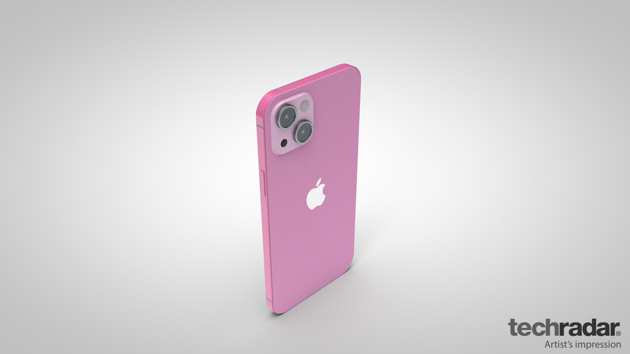 An artist's impression of the iPhone 13 in pink from the top of the phone