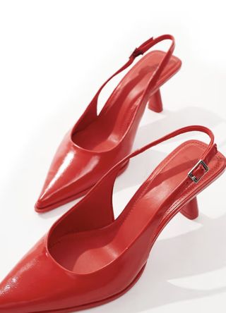 Bershka Pointed Slingback Heels in Red