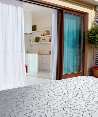 grey patio tiles in a modern garden
