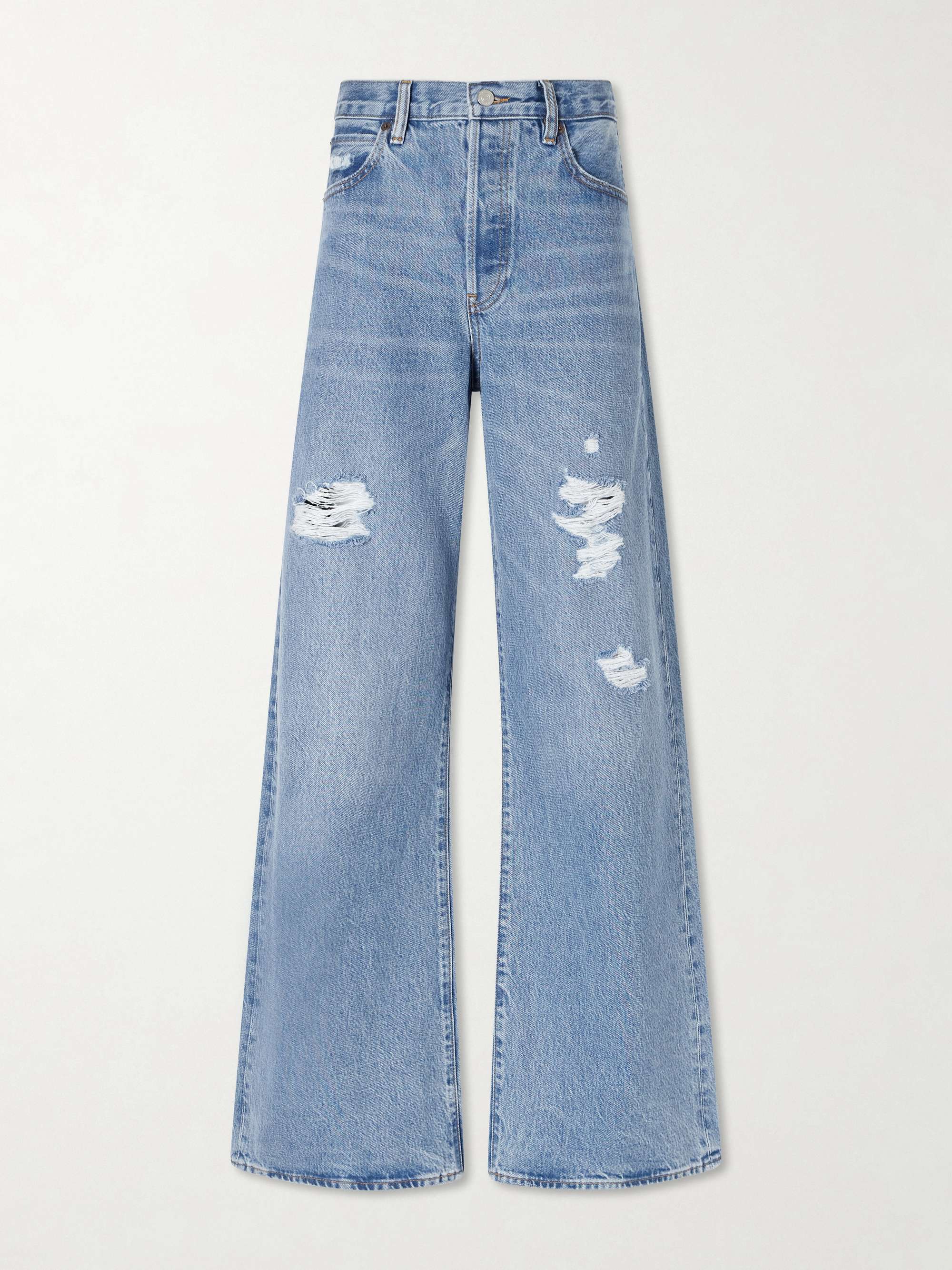 The Loose Distressed Mid-Rise Straight-Leg Jeans