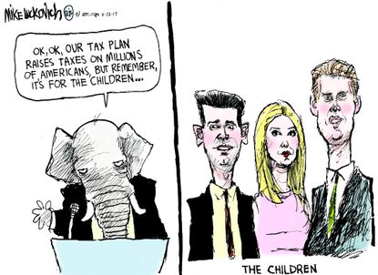 Political cartoon U.S. GOP tax cuts 1 percent Trump children