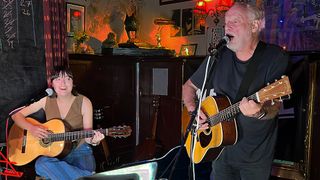 David and Romany Gilmour perform at an open mic night