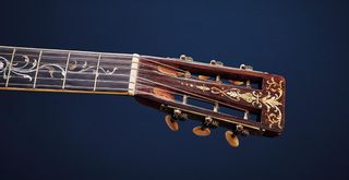‘Fern’ headstock inlays featured on early style 45 models. ‘Flowerpot/torch’ inlays were used thereafter, until large pearl CF Martin logo inlays became standard in the 1930s.