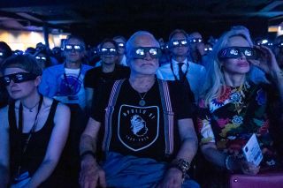 Buzz Aldrin wearing 3-D glasses