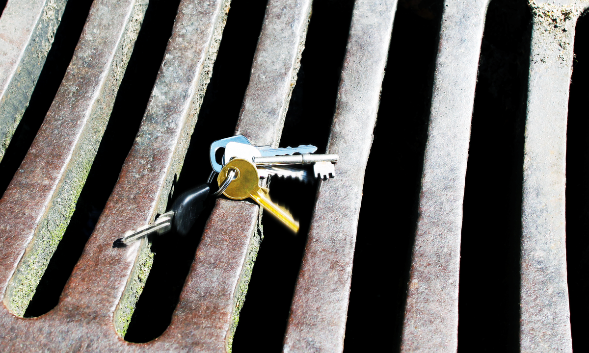 keys on a sewer grate