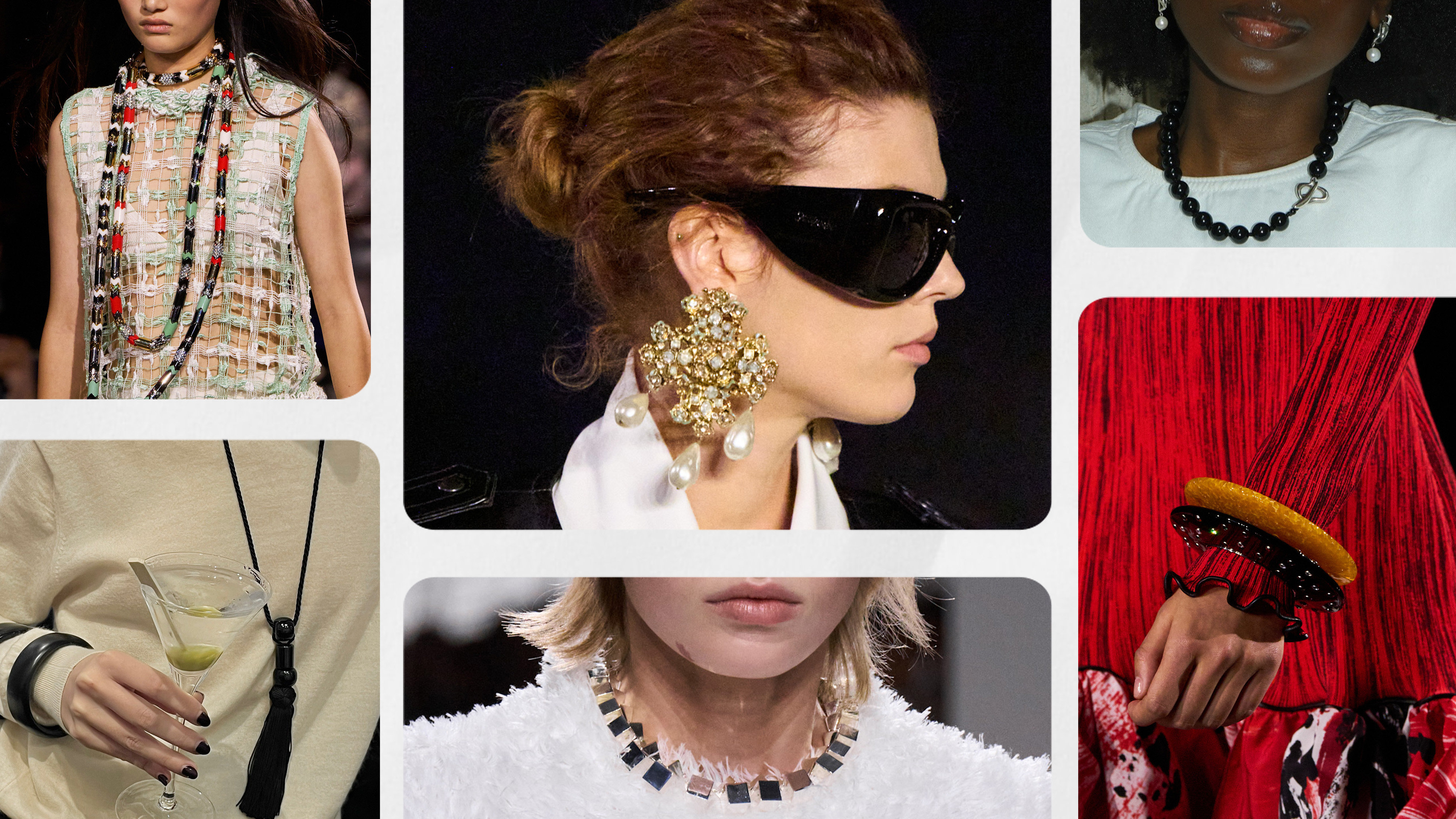 Jewelry trends for 2026 is shown in a collage of runway and street style photos 