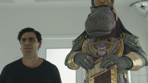 Oscar Isaac and Egyptian goddess Taweret in Moon Knight
