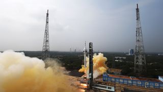 India launches TV-D1, an uncrewed test of the emergency escape system for its Gaganyaan astronaut capsule, on Oct. 21, 2023.