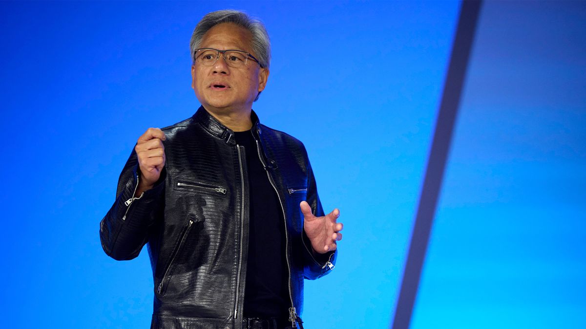 Nvidia CEO Jensen Huang pictured on stage at Dell Technologies World 2024 in Las Vegas, Nevada.