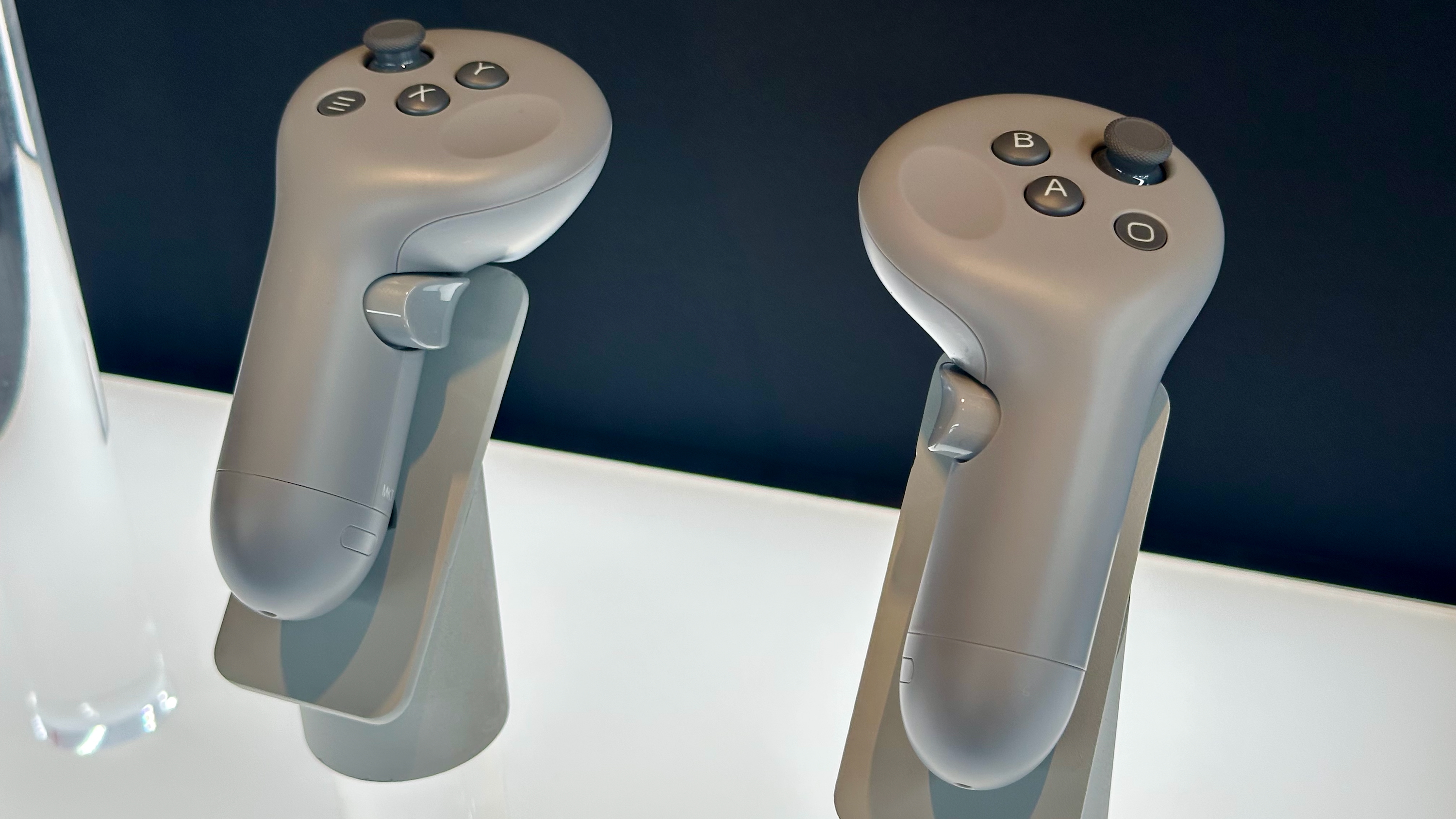 A photo of the Samsung Galaxy XR headset&#039;s controllers.
