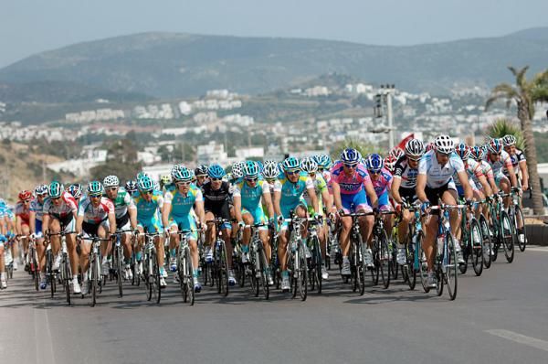 The Tour of Turkey peloton in action during stage two.