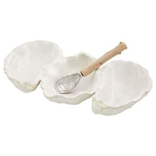 Oyster Shaped Triple Dip and Serving Set