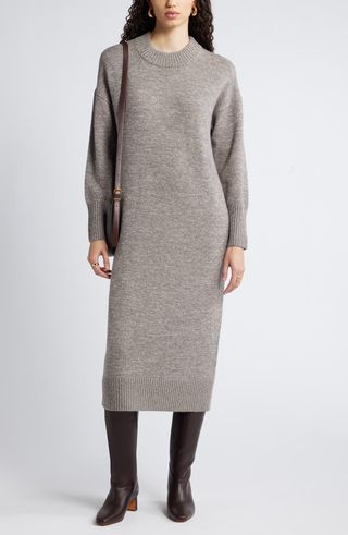 Long Sleeve Marled Wool Blend Sweater Dress