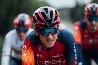 Geraint Thomas in his new SunGod sunglasses and 2023 Ineos Grenadiers colours