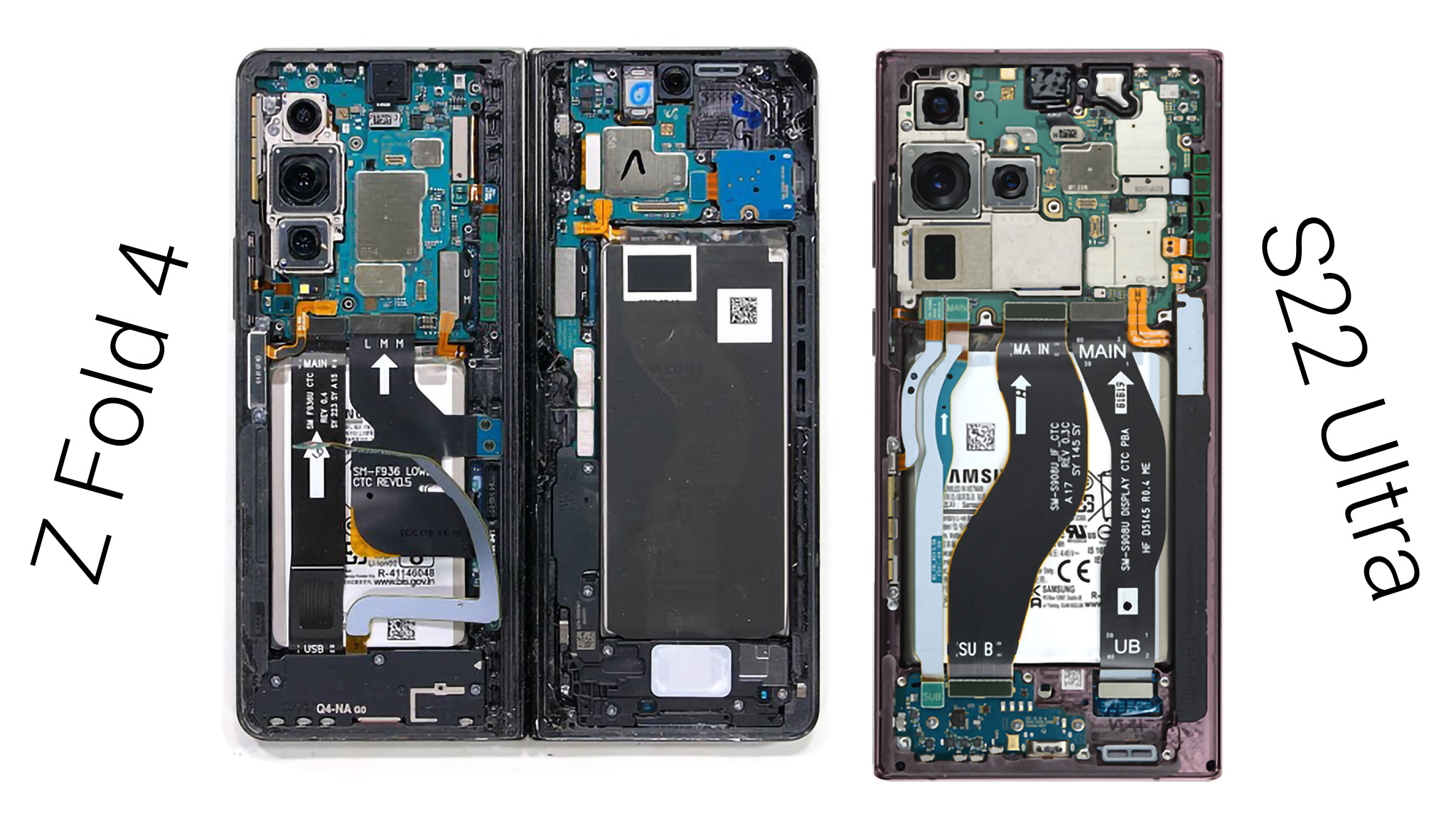 Disassembly of Samsung Galaxy S22 Ultra and Galaxy Z Fold 4