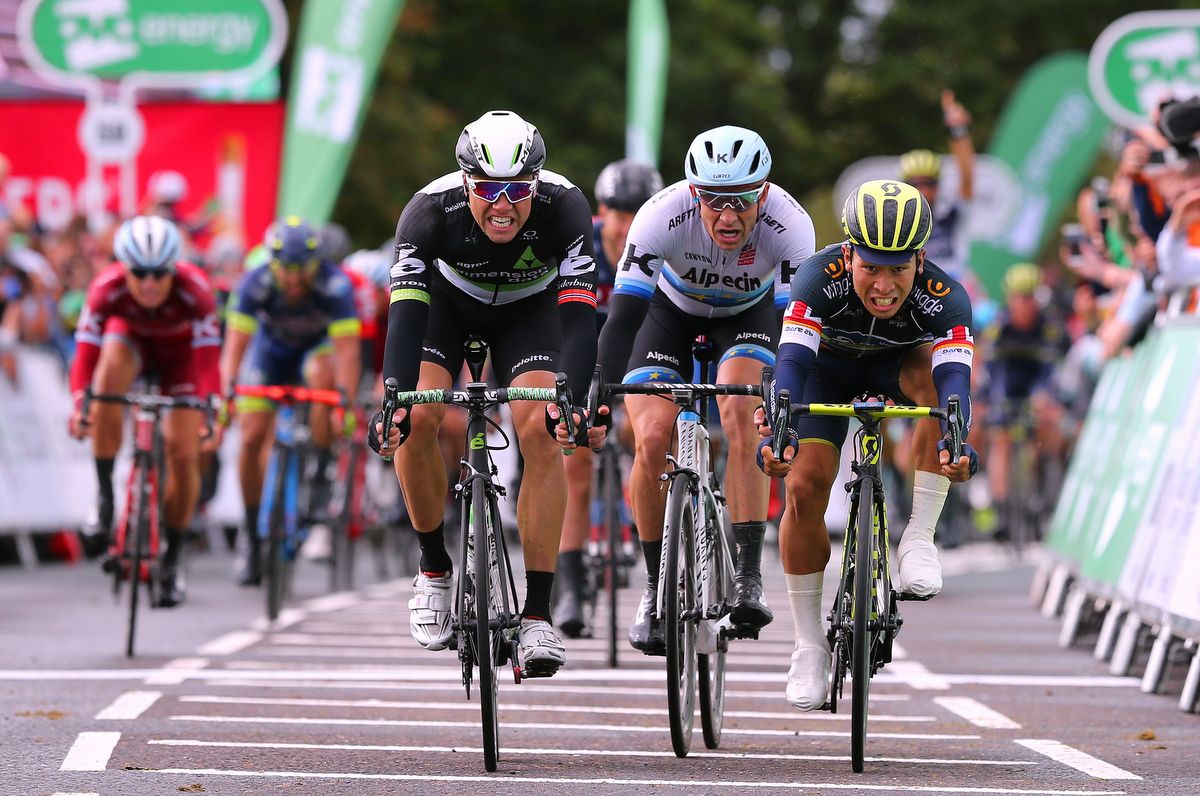 Caleb Ewan wins the stage in a bike throw