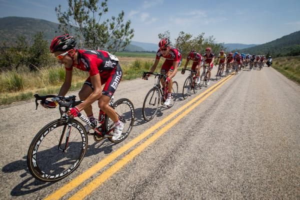 The BMC train forms a ribbon of red in pursuit of the break