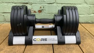 Single Core Home Fitness Adjustable Dumbbells in cradle