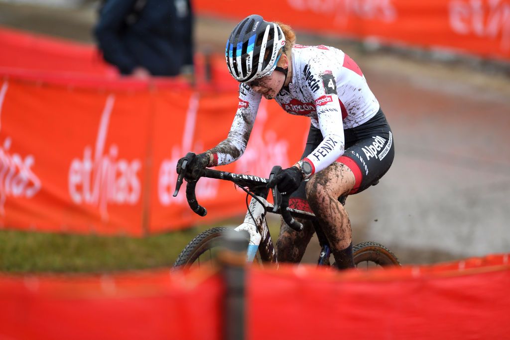 DENDERMONDE BELGIUM DECEMBER 26 Puck Pieterse of The Netherlands and Team Alpecin Fenix competes during the 2nd Dendermonde UCI CycloCross Worldcup 2021 Womens Elite CXWorldCup UCIcyclocrossWC on December 26 2021 in Dendermonde Belgium Photo by Luc ClaessenGetty Images
