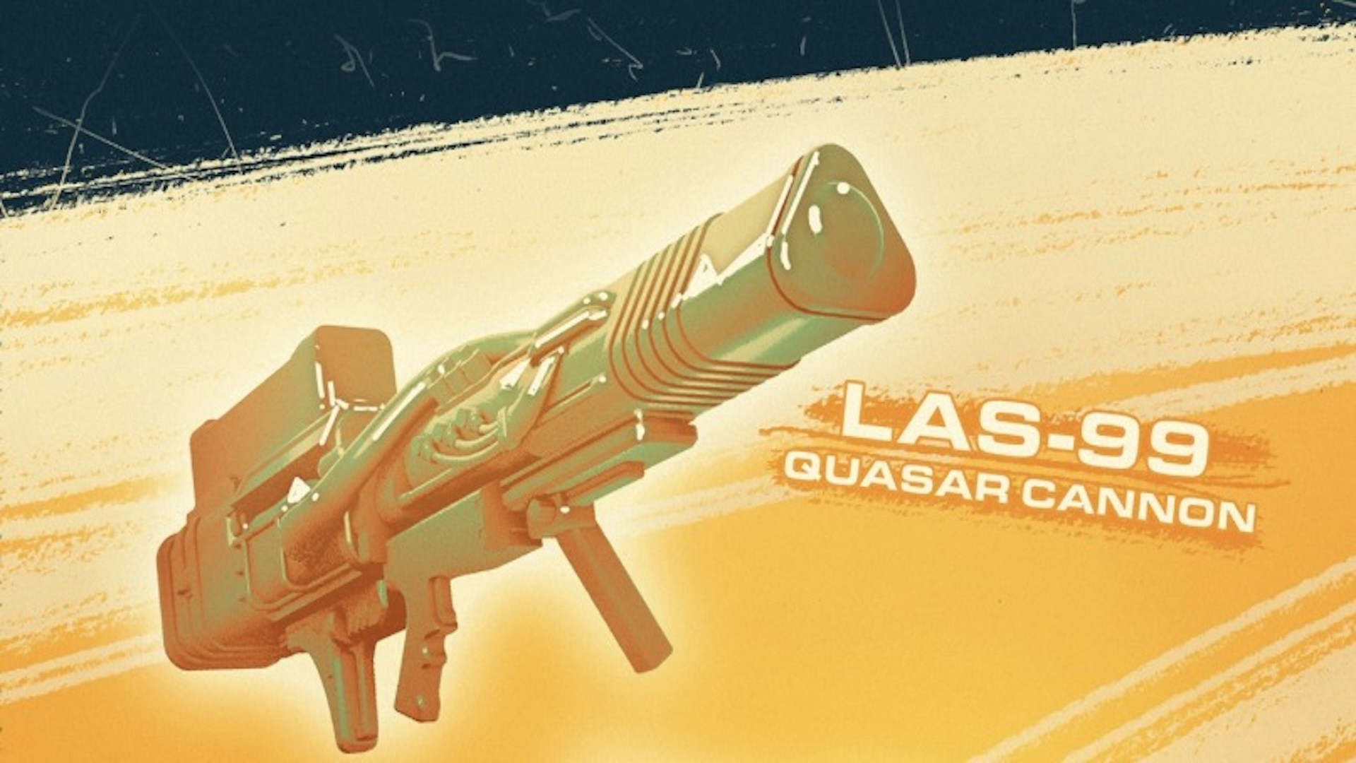 The LAS-99 Quasar Cannon against a yellow background