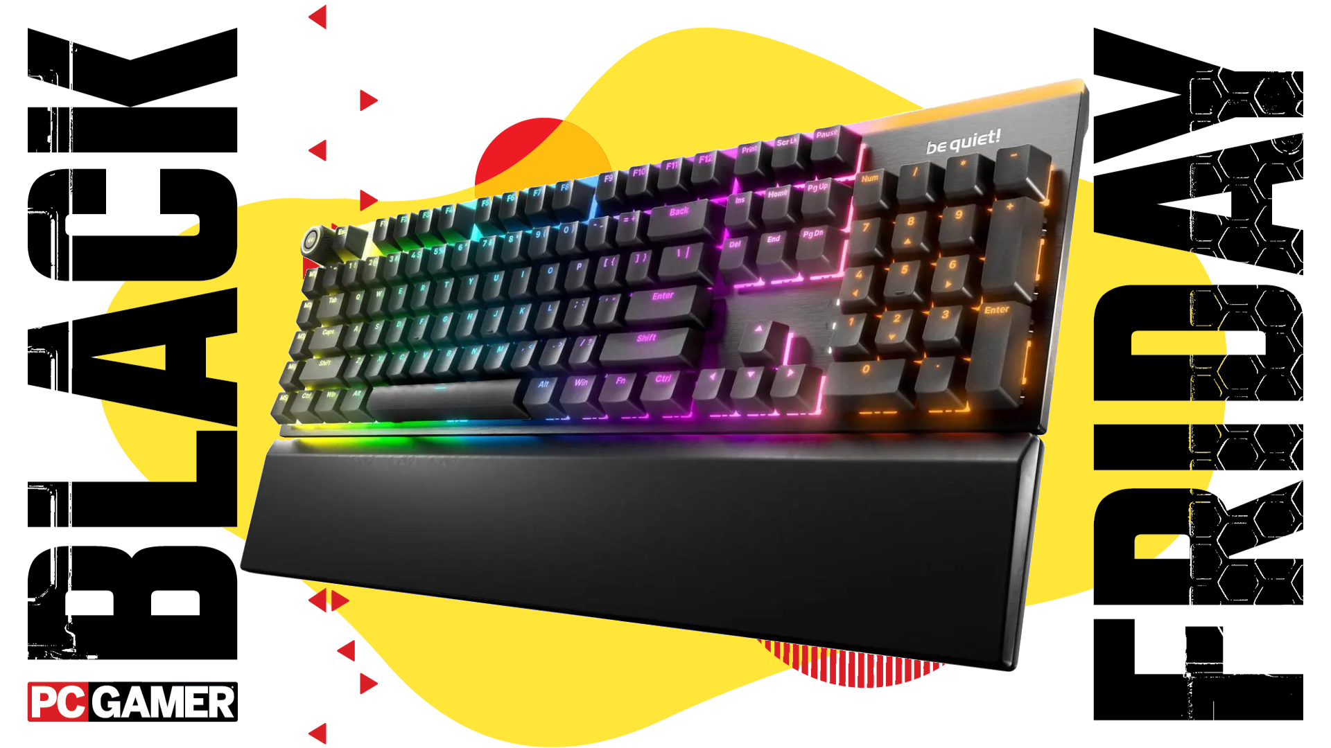 The Be Quiet! Light Mount mechanical gaming keyboard floats in the funky Black Friday deal void.