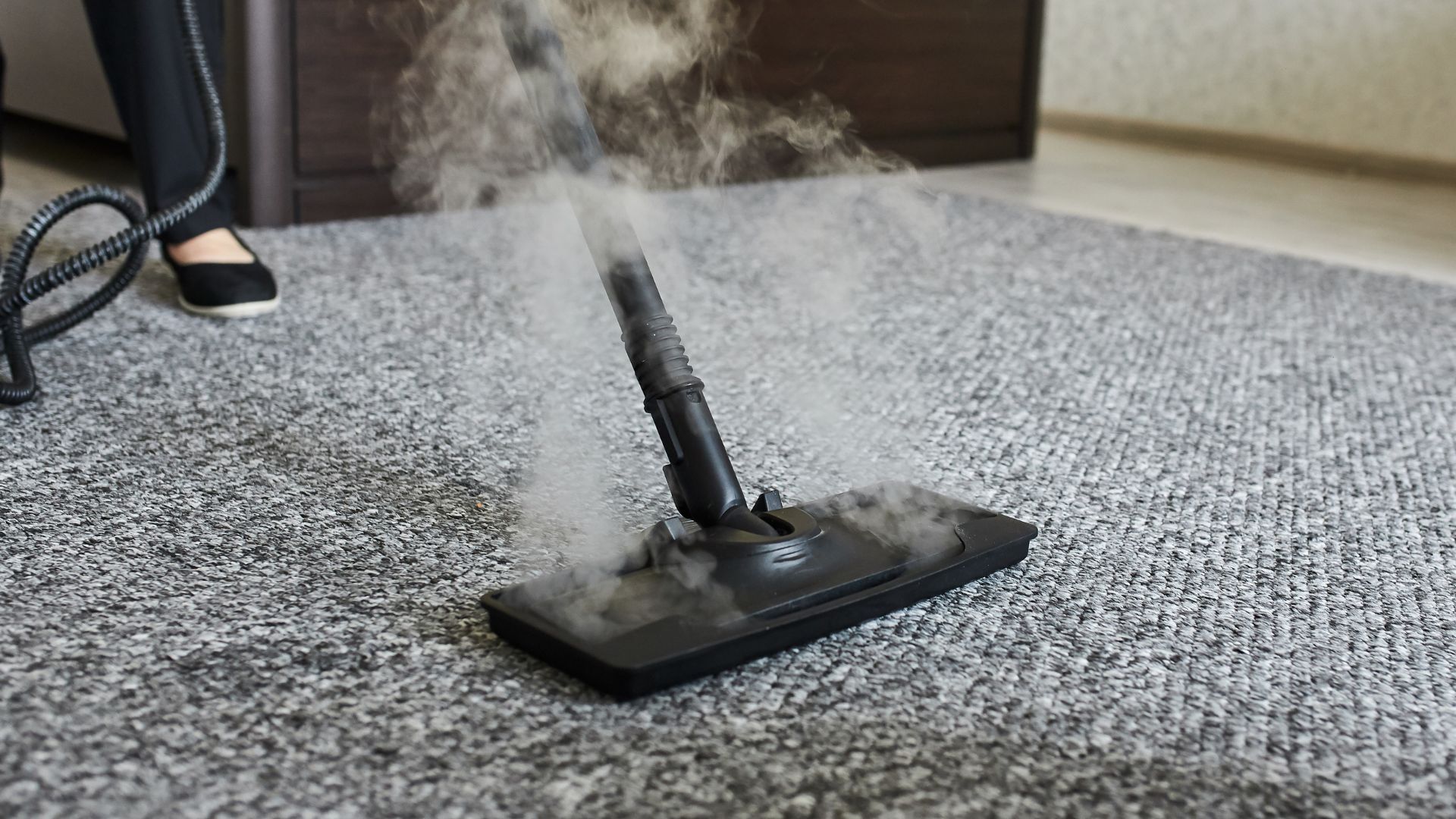 picture of person steaming a carpet
