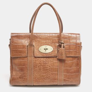 Mulberry Brown Croc Embossed Leather Bayswater Satchel