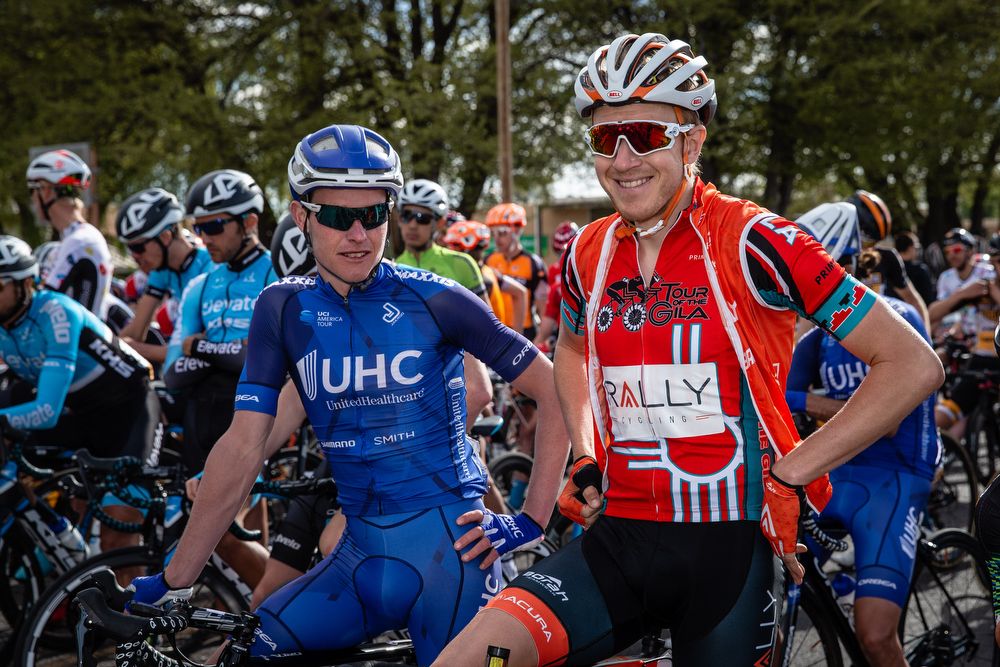 Robert Britton (Rally Cycling) and Gavin Mannion (UnitedHealthcare Pro Cycling) before the start of stage 5 of the Tour of The Gila