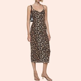 Flat lay image of leopard print dress