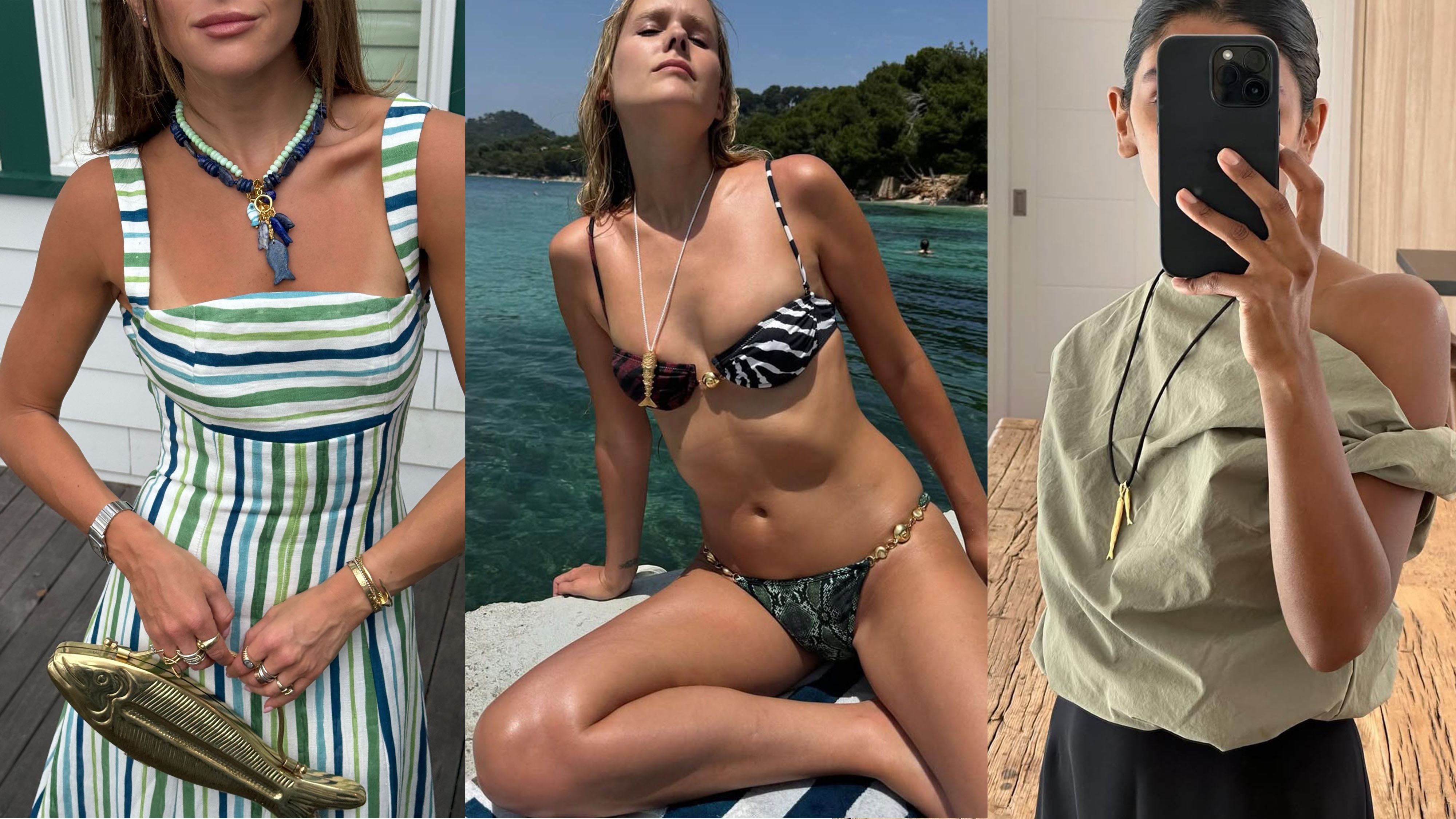 Women wearing fish necklaces with summer outfits