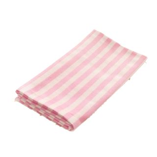 A pink and white fabric napkin folded in a rectangular shape
