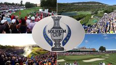 A Solheim Cup logo centered and four Solheim Cup golf courses