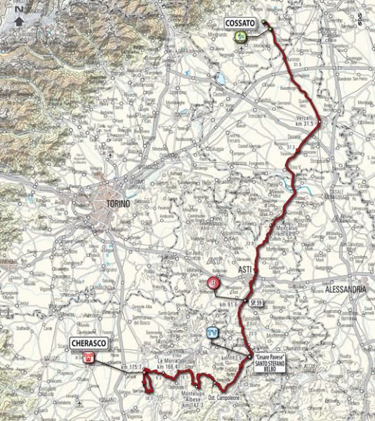 The route map of the 2010 Giro del Piemonte