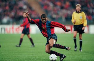 Rivaldo playing for FC Barcelona during a Champions League match against Bayern Munich.