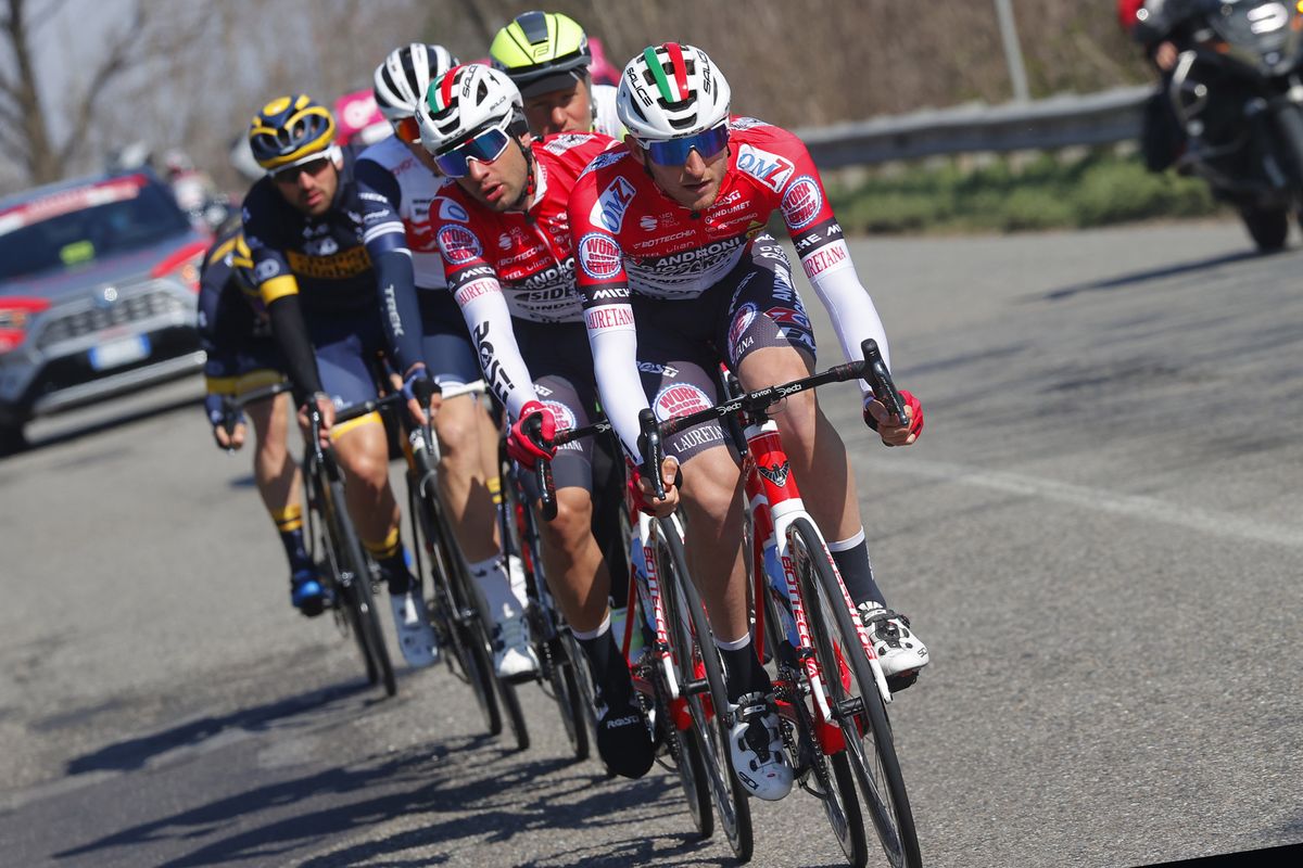 Milano Sanremo 2021 112th Edition Milano Sanremo 299 km 20032021 Filippo Tagliani ITA Androni Giocattoli Sidermec Mattia Viel ITA Androni Giocattoli Sidermec photo Luca BettiniBettiniPhoto2021