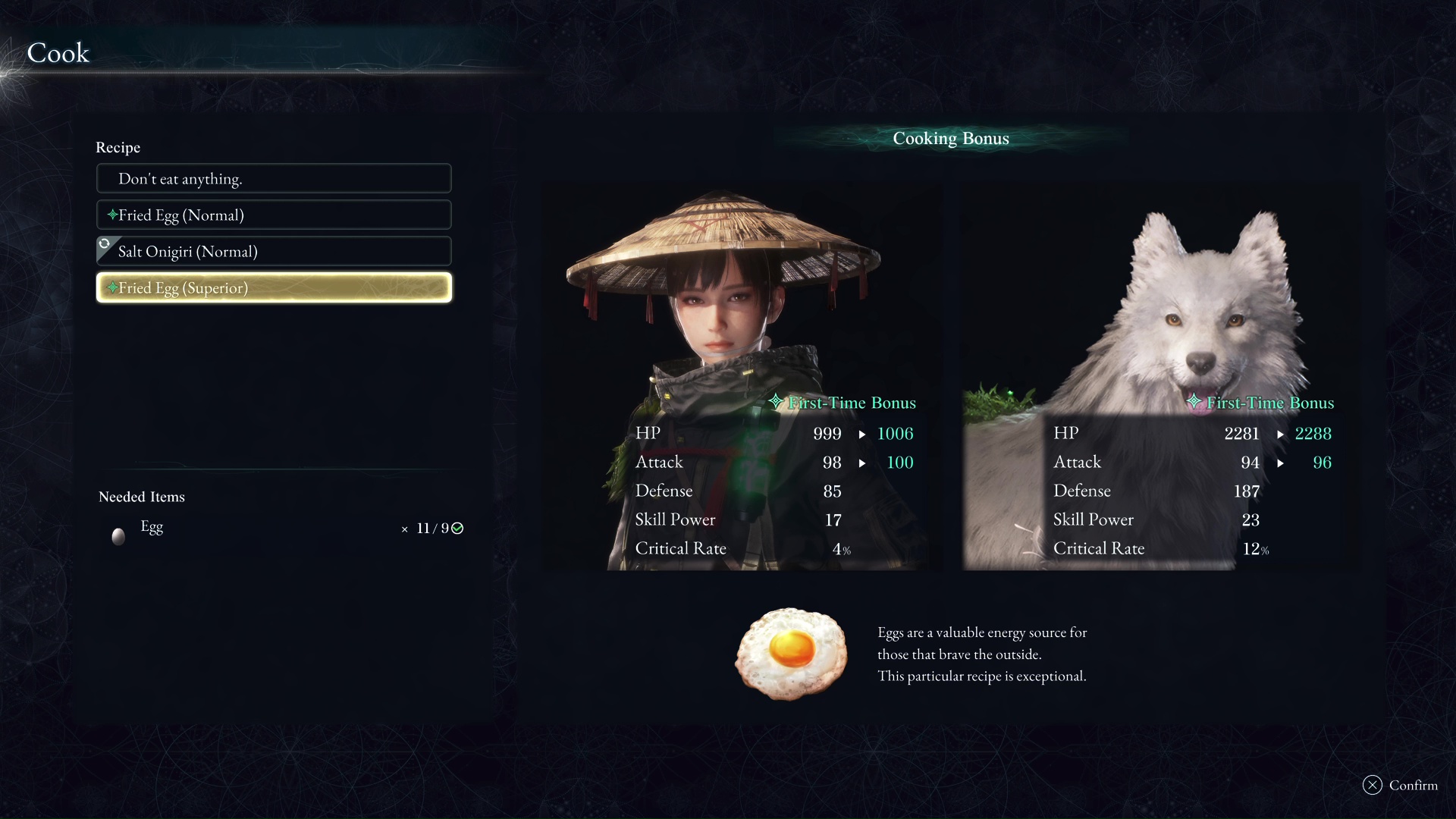 Emma chooses a meal recipe to cook in Beast of Reincarnation
