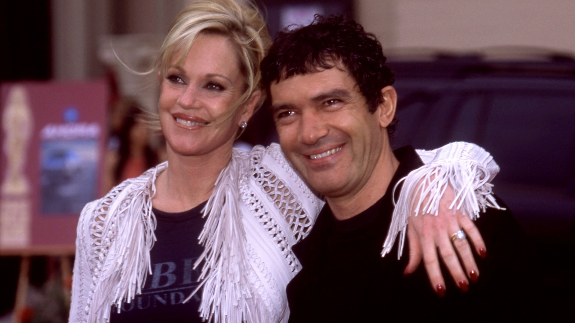 Melanie Griffith andAntonio Banderas, pose for a portrait before the 2002 American Latino Media Arts Awards (ALMA Award) on May 18, 2002