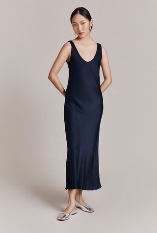 Palm Satin Midi Slip Dress