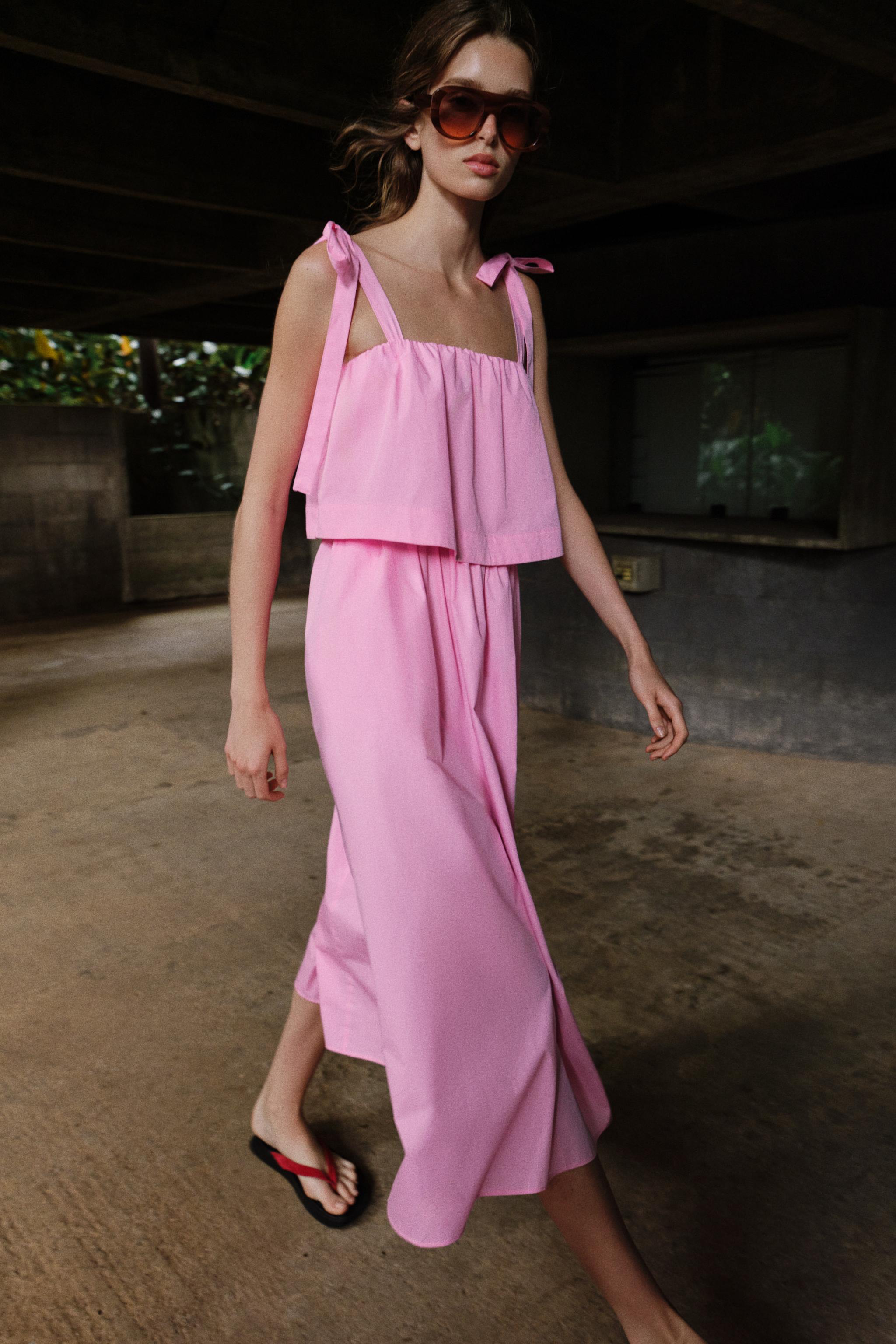 Midi Poplin Dress With Bows