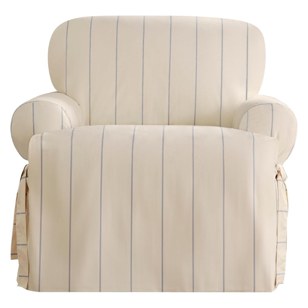 SureFit Heavyweight Cotton Natural Stripe Chair Slipcover