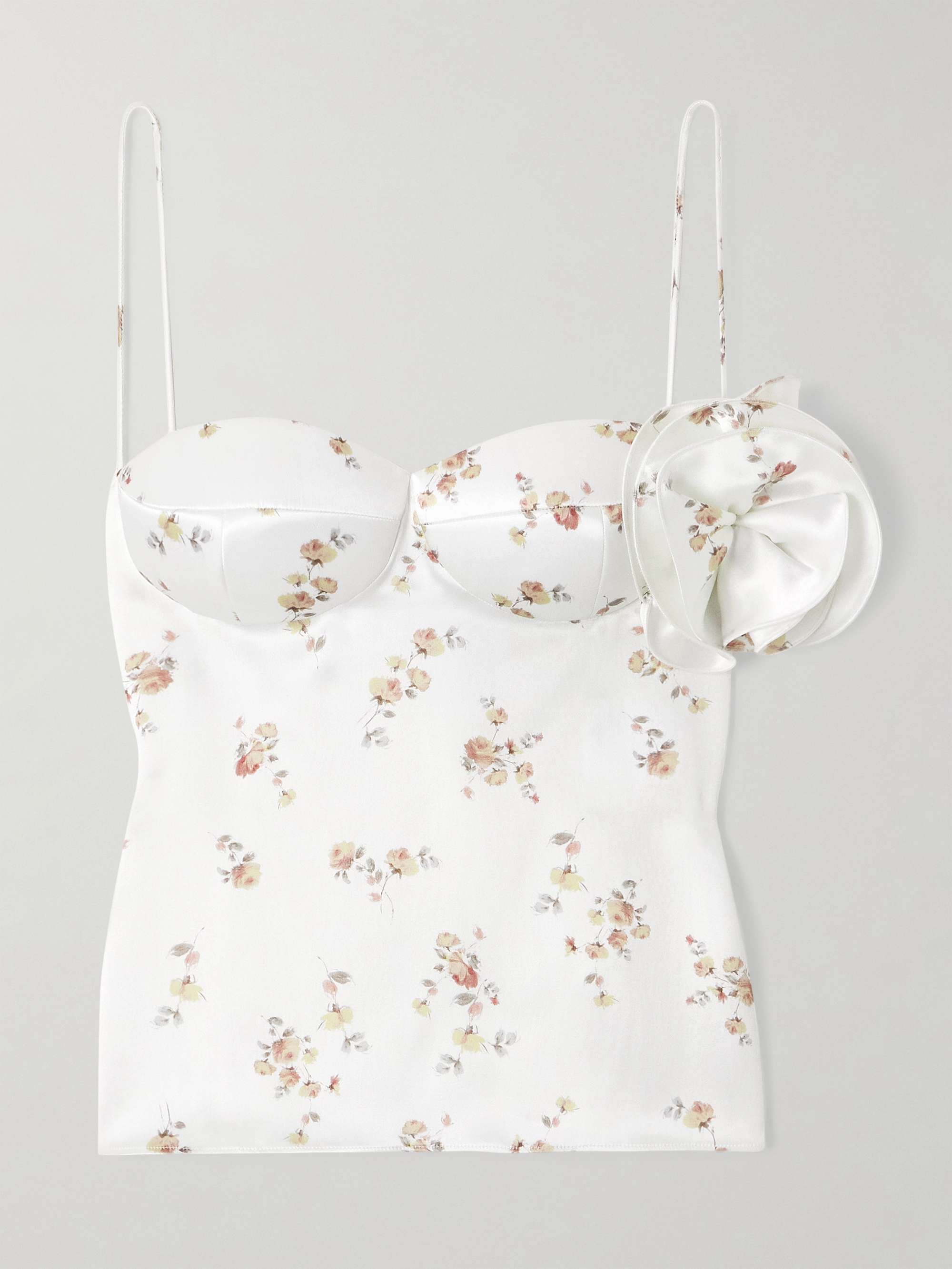 Appliqu&amp;eacute;d Floral-Print Silk Bustier Top