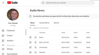 Screenshot of YouTube Audio Library interface